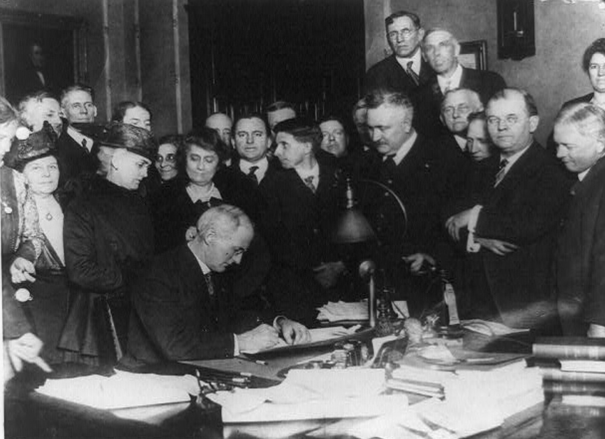 Governor James P. Goodrich signs the Indiana Prohibition Act 